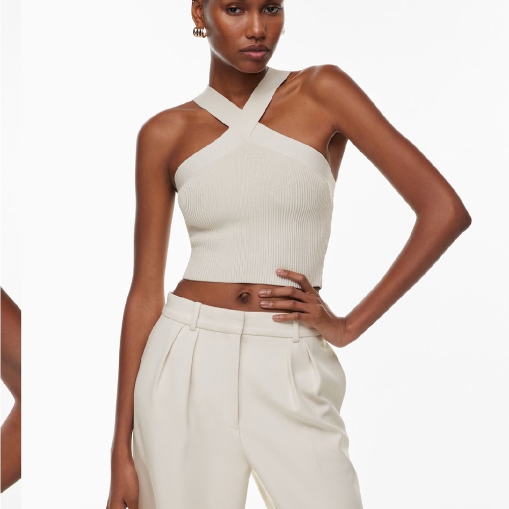 Aritzia Beige Ribbed Cross-Strap Top